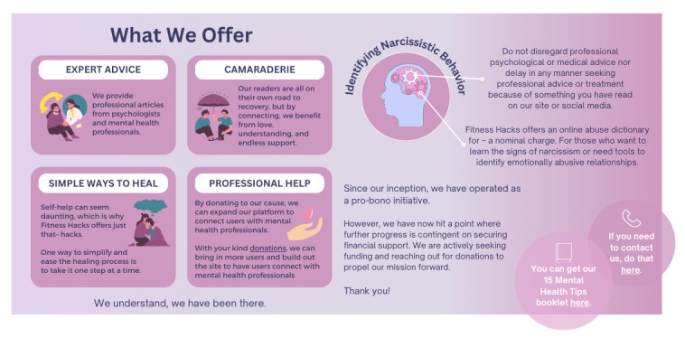 Infographic showing how donations fund therapy sessions, wellness programs, and community support