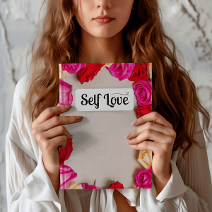 Self Love Mock up Woan hold s books